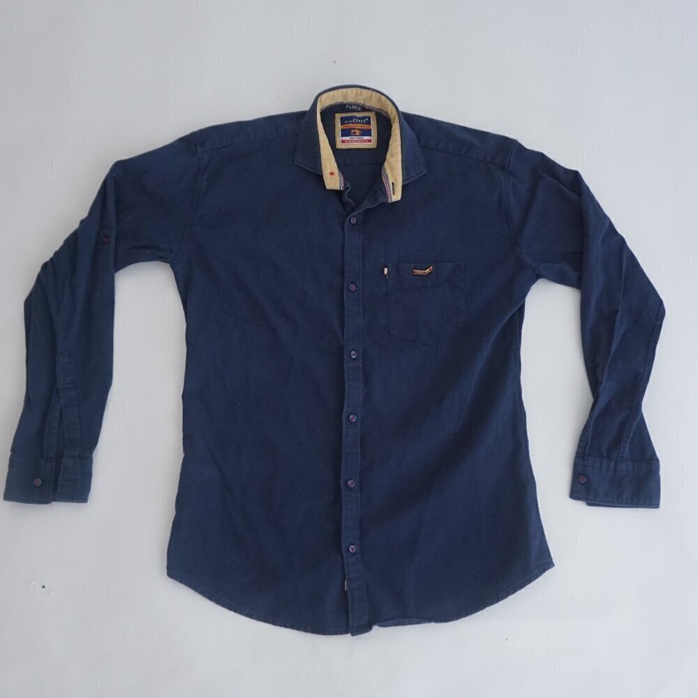 Hifi Civic Navy 100% Cotton Button Down Dress Shirt XL